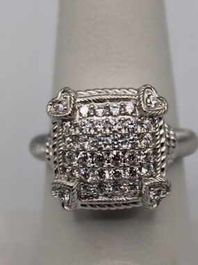 Judith Ripka Silver-Tone Square Pavé Ring with Rope Detail 925
